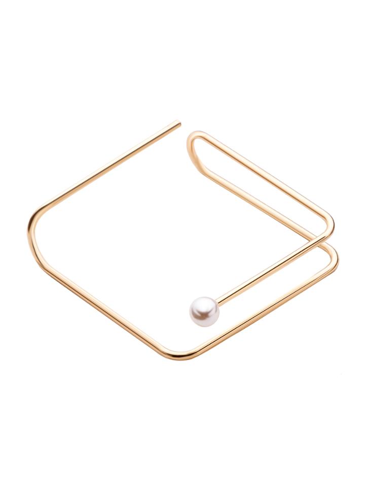 Shein Gold Pearl Beaded Square Open Bracelet