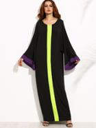 Shein Black Contrast Panel Bell Sleeve Cocoon Maxi Dress