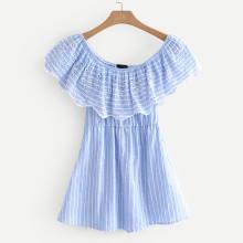 Shein Eyelet Embroidered Ruffle Layer Striped Romper