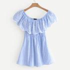 Shein Eyelet Embroidered Ruffle Layer Striped Romper