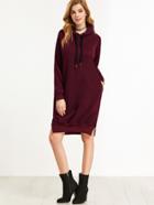 Shein Burgundy Hooded Raglan Sleeve Slit Side Sweatshirt Dress