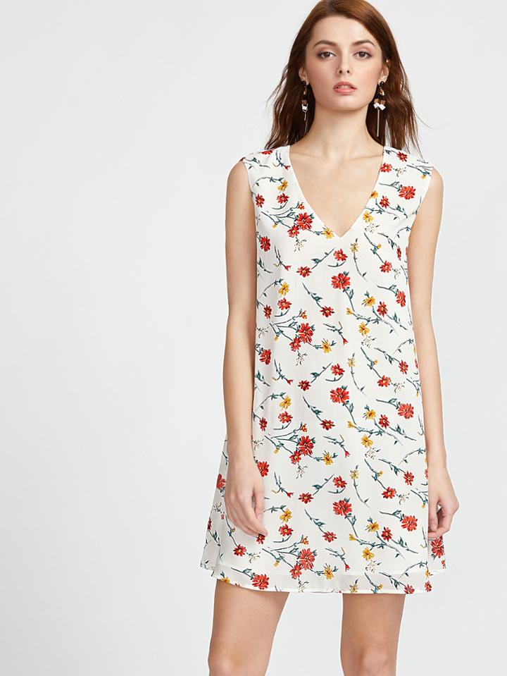 Shein Calico Print Buttoned Keyhole Tank Dress