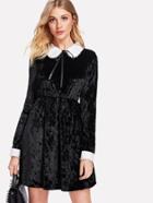 Shein Pearl Detail Contrast Collar And Cuff Velvet Dress
