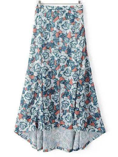 Shein Multicolor Dipped Hem Split Front Zipper Skirt