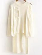 Shein Beige Ripped Drop Shoulder High Low Sweater