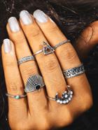 Shein Moon & Hollow Triangle Design Ring Set