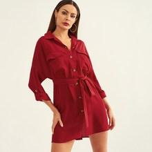 Shein Waist Belted Button Collar Dress