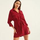 Shein Waist Belted Button Collar Dress