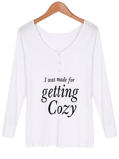 Shein White Scoop Neck Letter Print T-shirt
