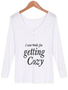 Shein White Scoop Neck Letter Print T-shirt