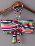 Shein Multicolor Stripe Bow Halter Bikini Top