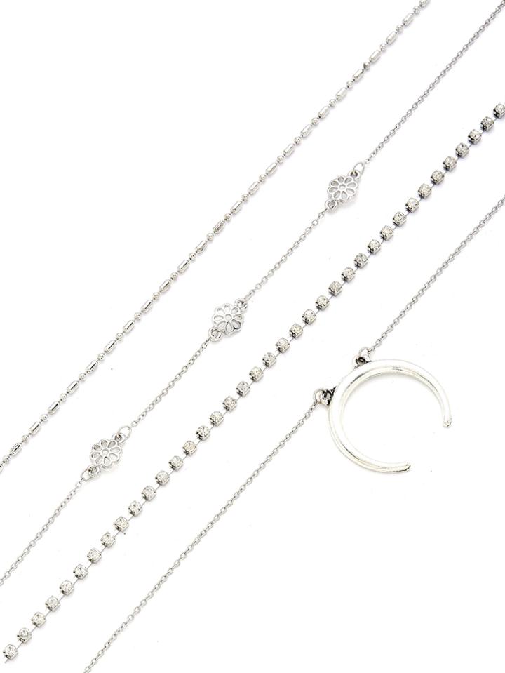 Shein Moon & Flower Design Chain Necklace Set 4pcs