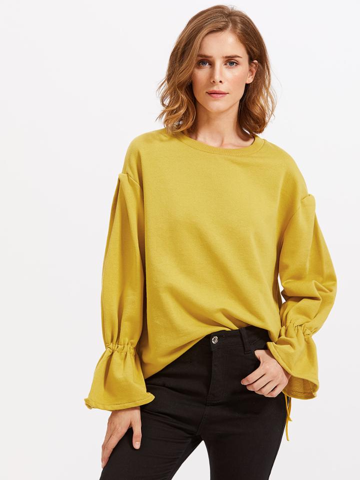 Shein Drop Shoulder Drawstring Sleeve Sweatshirt