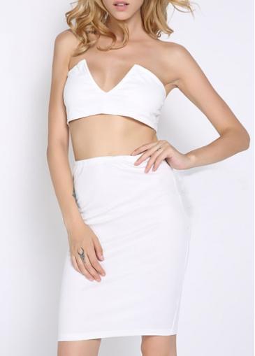 Rosewe Chic Solid White Two Pieces Dress For Woman