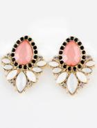 Shein Pink White Gemstone Gold Diamond Earrings