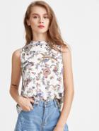 Shein Florals Mock Neck Slit Back Tank Top