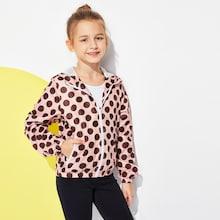 Shein Girls Zip Up Hoodie Polka Dot Jacket
