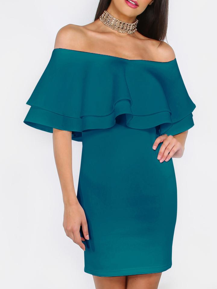 Shein Green Ruffle Off The Shoulder Sheath Dress