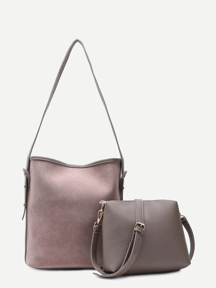 Shein Gray Pink Nubuck Leather Oversized Shoulder Bag Set