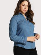 Shein Long Sleeve Button Up Denim Top Denim