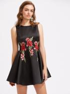 Shein Embroidered Flower Patch Bow Tie Back Fit & Flare Dress