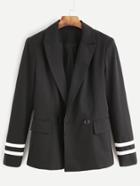 Shein Striped Sleeve Flap Pocket Front Blazer