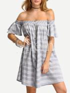 Shein Light Blue Striped Off The Shoulder Shift Dress