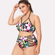 Shein Plus Ladder Cutout Floral Bikini Set