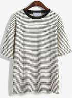 Shein Round Neck Striped Loose White T-shirt