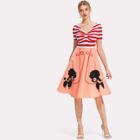 Shein Cartoon Print Contrast Striped Dress