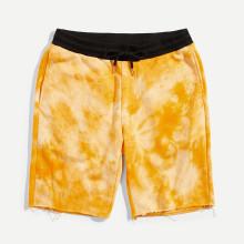 Shein Men Contrast Waist Raw Hem Tie Dye Shorts