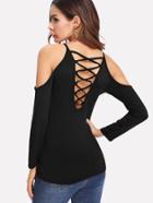 Shein Lattice Back Open Shoulder Fitted Tee