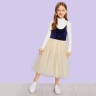 Shein Toddler Girls Contrast Velvet Spaghetti Strap Mesh Dress