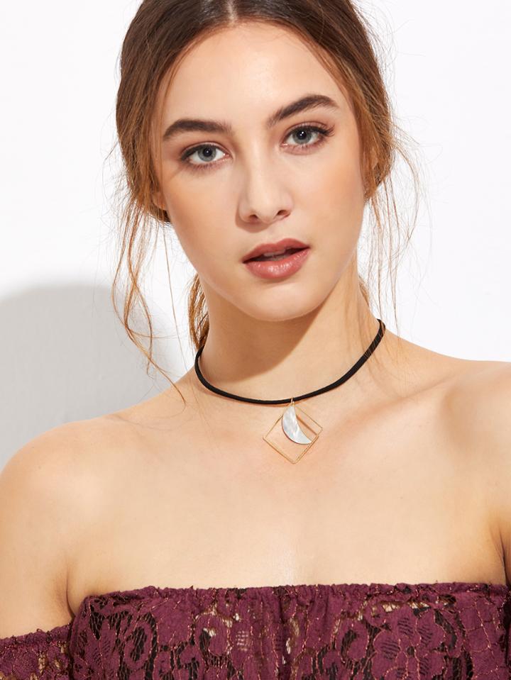 Shein Black Geometric Pendant Hollow Out Choker Necklace