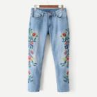 Shein Flower Embroidered Jeans
