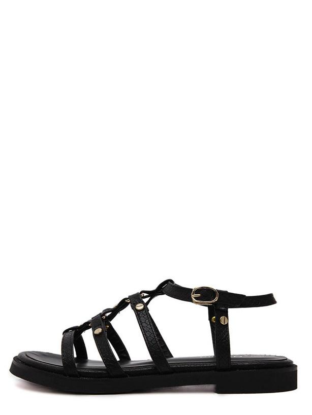 Shein Black Open Toe Metal Strappy Sandals