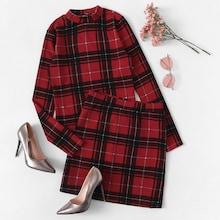 Shein Plaid Skinny Top & Skirt Set