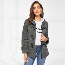 Shein Horn Button Front Hooded Outerwear