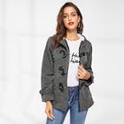 Shein Horn Button Front Hooded Outerwear