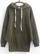 Shein Army Green Side Slit Asymmetrical Hooded Sweatshirt