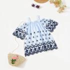 Shein Girls Eyelet Embroidered Striped Cold Shoulder Top