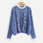 Shein Plus Contrast Ruffle Trim Cable Knit Jumper