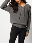 Shein Grey Long Sleeve Lace-up Crop Sweater