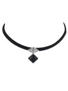 Shein Black Suede Choker Collar Necklace With Geometric Pendant