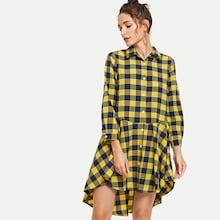 Shein Plaid Print High Low Shirt Dress
