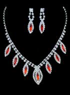 Shein Red Gemstone Silver Diamond Necklace With Earrings
