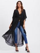 Shein Pleated Trim Kimono Sleeve Dip Hem Coat