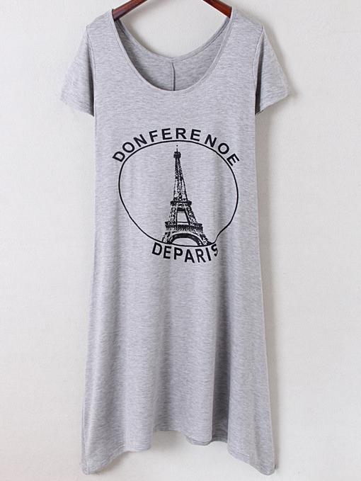 Shein Grey Irregular Hem Letters Iron Tower Printed Dress