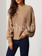 Shein Brown Boat Neck Batwing Sleeve Eyelet Sweater