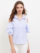 Shein Open Shoulder Tiered Frill Sleeve Blouse